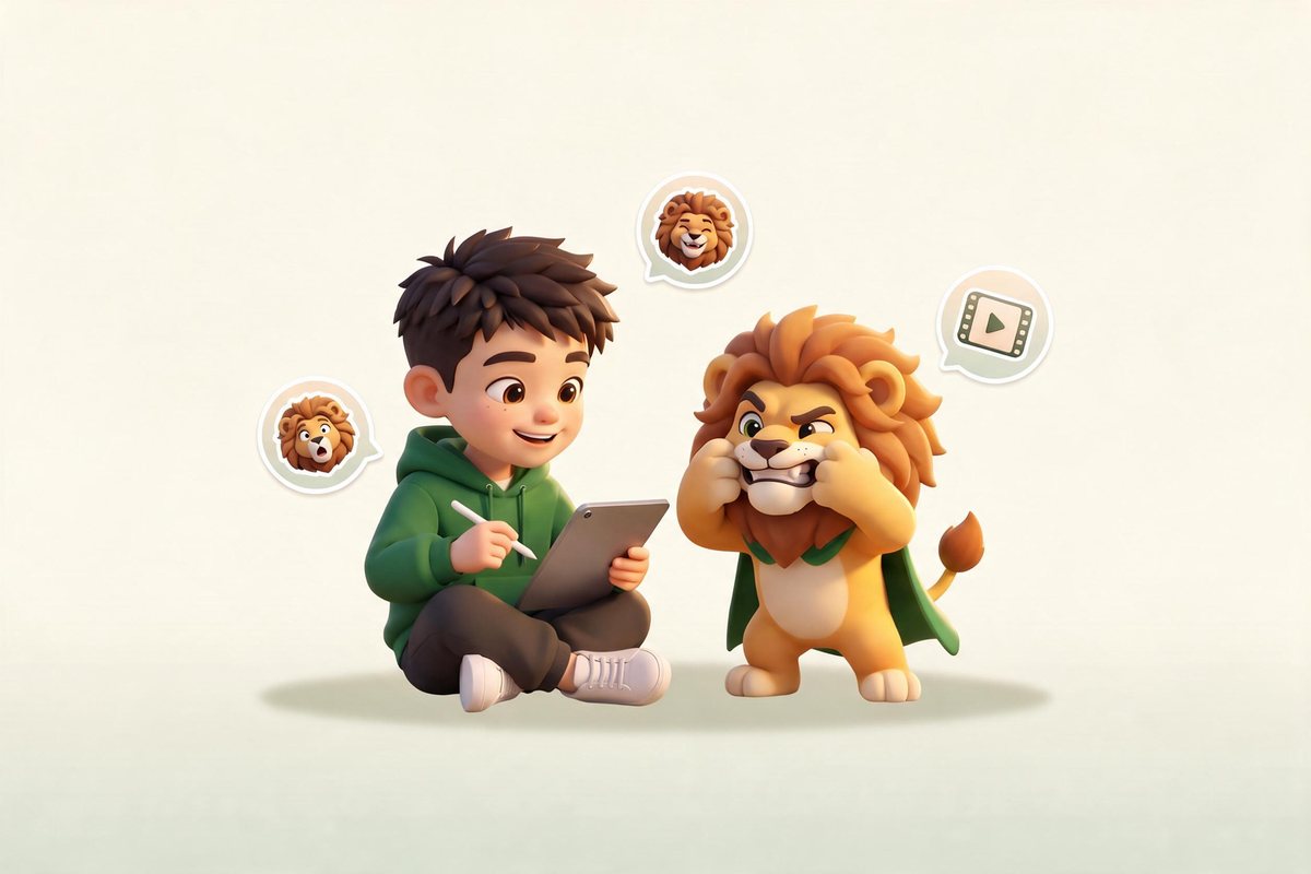 张张拿着平板创作，Brave 摆出表情包造型